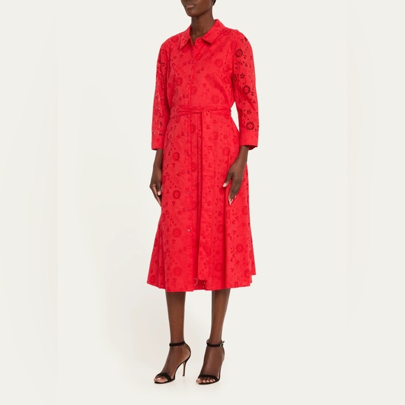 Carolina Herrera Red Broderie-Anglaise Dress - Picture 2 of 16